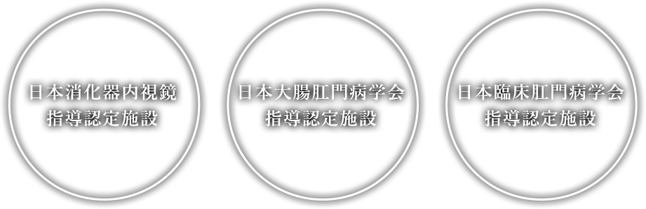 日本消化器内視鏡指導認定施設　日本大腸肛門病学会指導認定施設　日本床肛門病学会指導認定施設